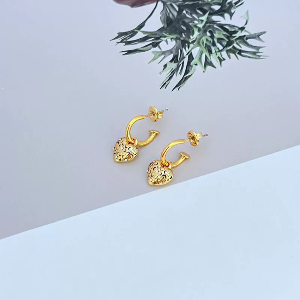 Coach Heart Inlaid Rhinestone Earrings